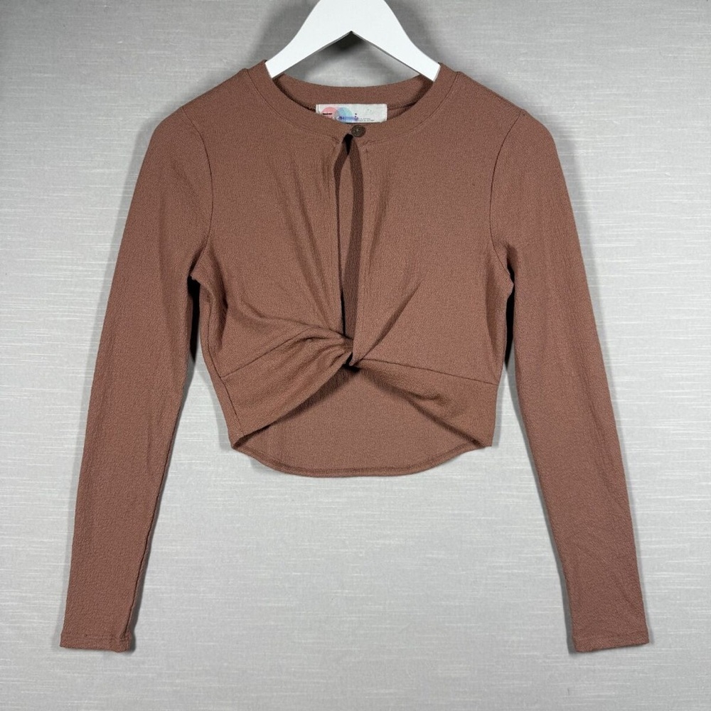Brown Long Sleeve Twist Front Top